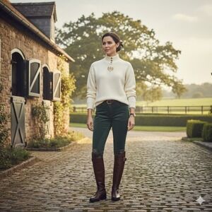 VTG Jamie Scott Cream Sweater S  Gold Crest Button Equestrian Old Money Preppy‎
